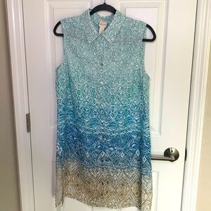 Chicos size 1 (large) linen button front hombre print sleeveless tunic blouse